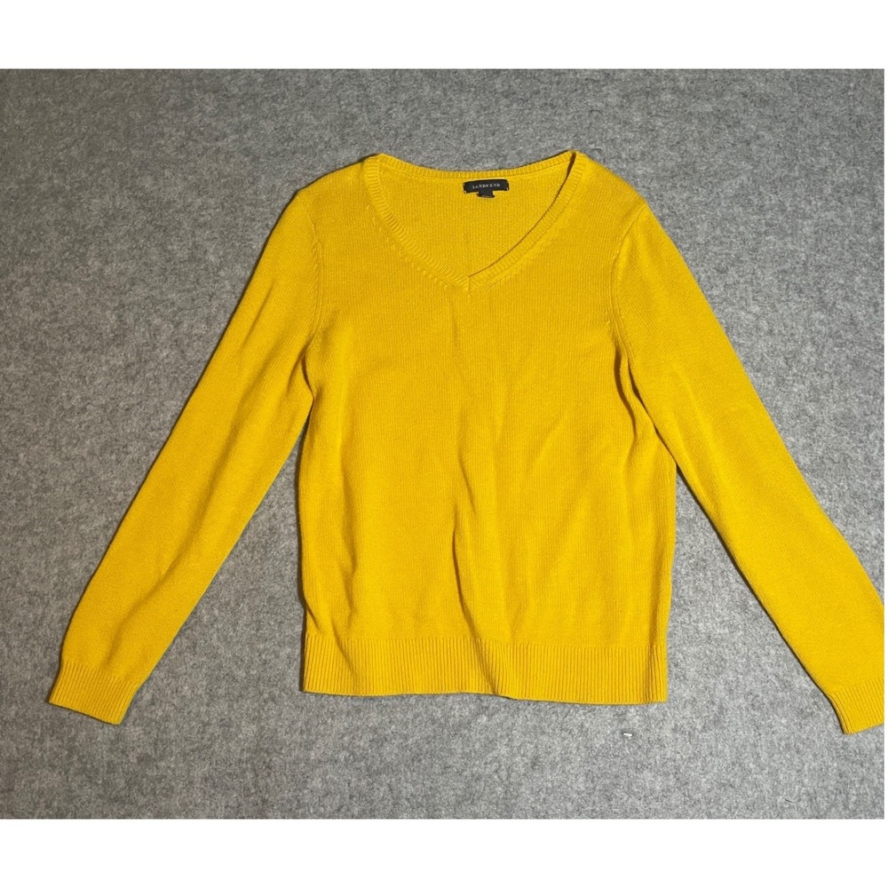 Lands End Womens Yellow V-Neck Cotton Blend Knit Sweater Size M 10-12
